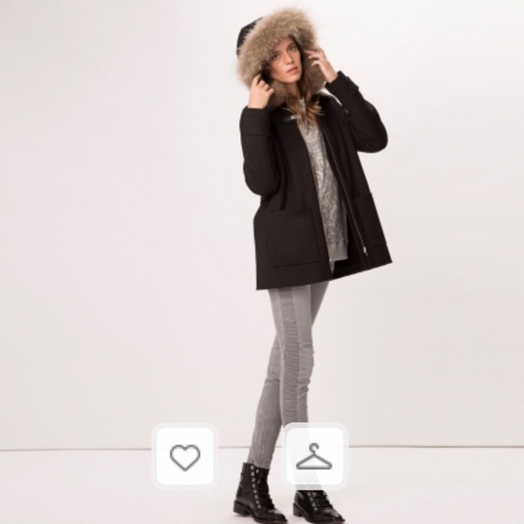 Maje Black Hooded With Racoon Trimed Coat Parka - Picture 2 of 11